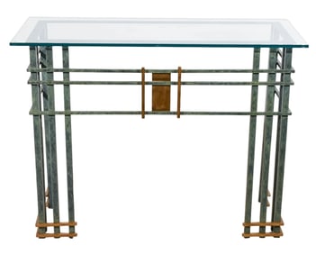 Painted Wrought Iron Table with Beveled Glass Top