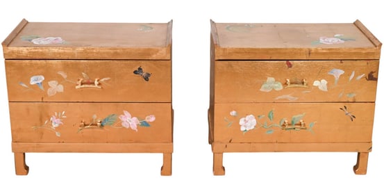 David Barrett Hand Painted Gilt Floral Nightstands