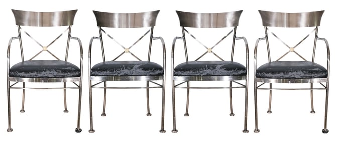 4 Regency Style Steel and Brass Dining Chairs