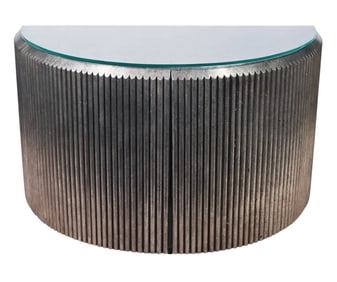 Modern Ribbed Demilune Glass Top Cabinet