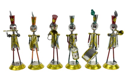 6 Vintage Mexican Tin Marching Band Statues