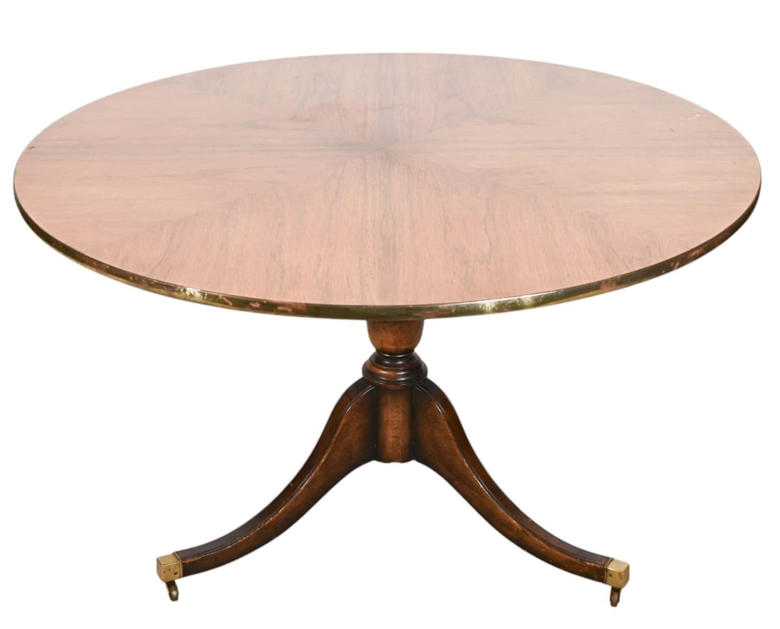 Regency Style Round Table on Casters w/ Brass Trim (1 of 14)