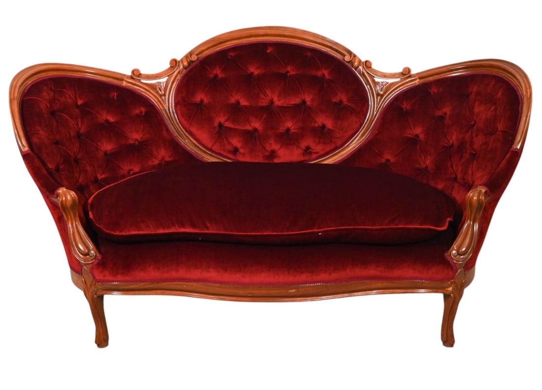 Victorian Style Carved Upholstered Love Seat (1 of 20)