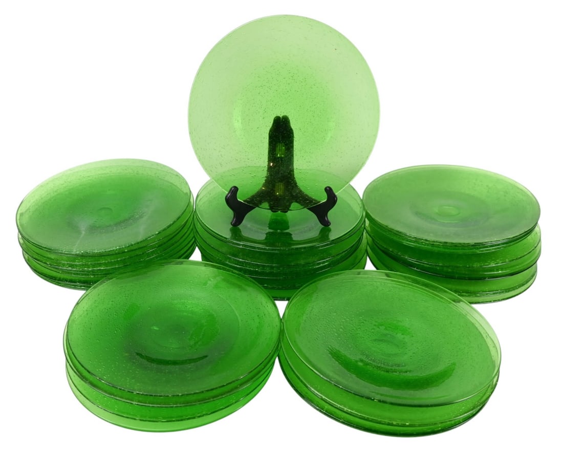 39 Green Glass Hand Blown Dinner Plates (1 of 9)