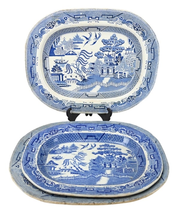 3 Antique Iron Stone Willow Ware Platters (1 of 15)