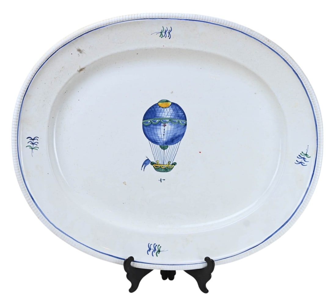 Pierre Deux Hand Painted Porcelain 26" Platter: Pierre Deux Hand Painted Porcelain Large 26 Inch Platter with Hot Air Balloon Motif. Platter measures 26 inches x 22 inches.