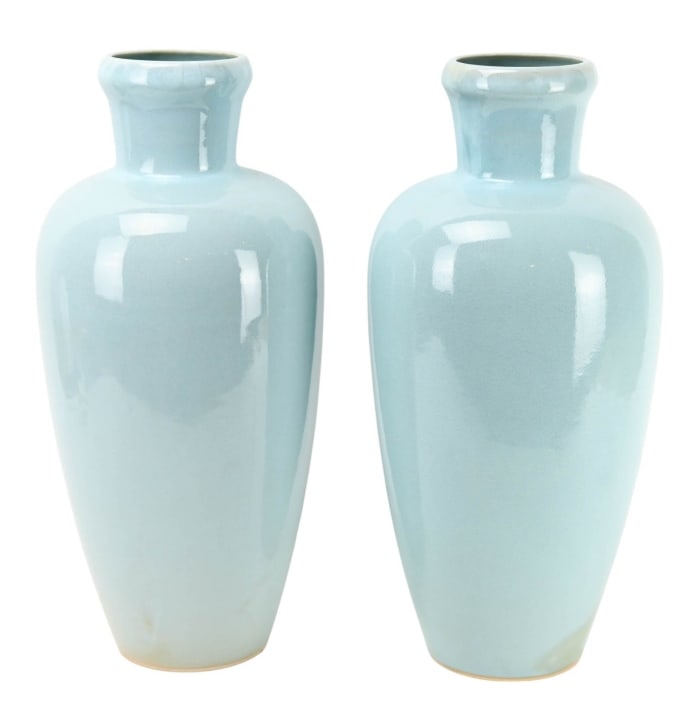 Pair Signed Robins Egg Blue Porcelain Floor Vases (1 of 11)