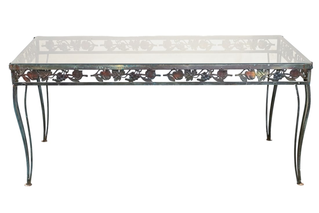 Glass Top Iron Outdoor Table w/ Tole Fruit Motif (1 of 12)