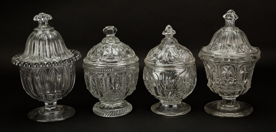 4 Antique Lidded Apothecary Pressed Glass Jars (1 of 6)