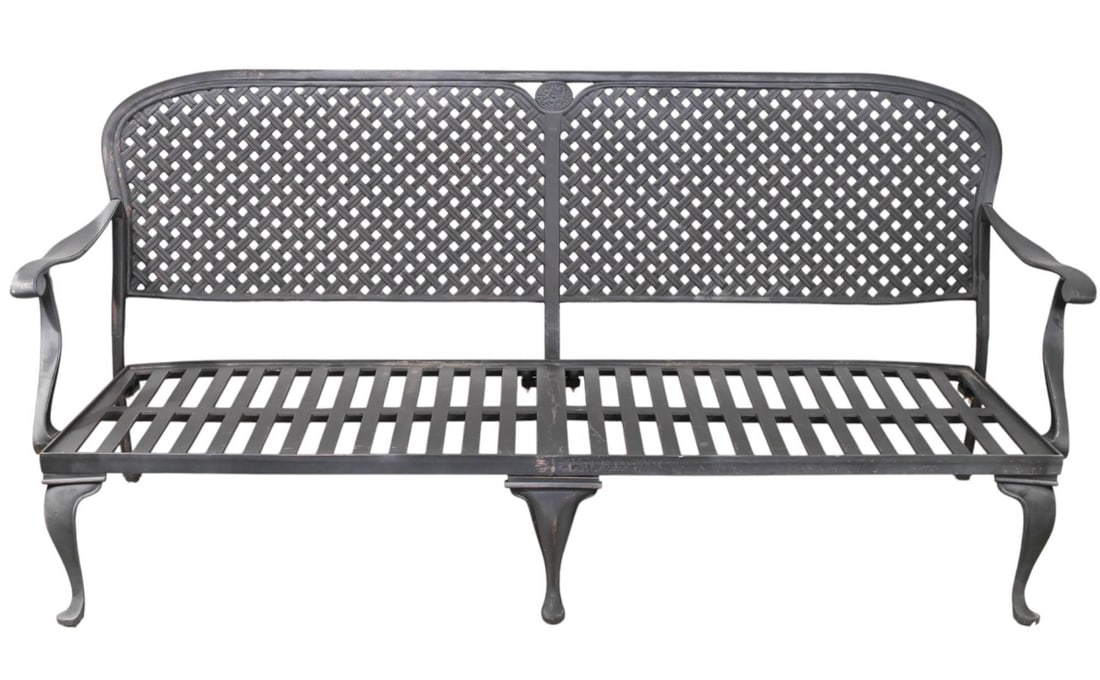 Smith and Hawken Outdoor Metal Sofa: Smith and Hawken Outdoor Metal SofaMeasures 36 inches x 79 inches x 28 inches, seat height 14 inches.