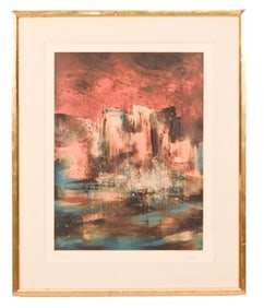 Leonardo Nierman Signed Abstract Lithograph Sunset