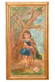 Alexander Dobkin Oil on Canvas Painting Girl w Cat