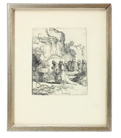 Antique Rembrandt Engraving Christ Carried to Tomb