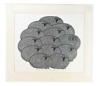 Jacques Hnizdovsky Signed Woodblock Herd of Sheep
