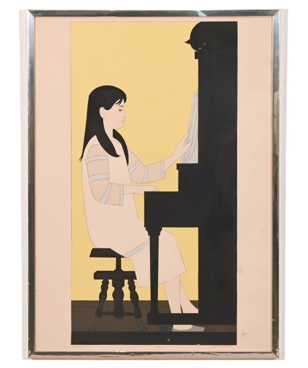 Will Barnet Signed Serigraph Girl at the Piano: Will Barnet 1973 Signed Color Serigraph Numbered 135/200 Titled Girl at the Piano. American 1911? 2012, Framed measures 42 inches x 31 inches. Includes soft cover book of Will Barnet's 27 Master Print