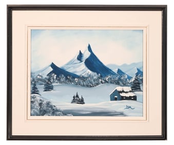 Isa Signed Mid Century Blue Mountain Scape