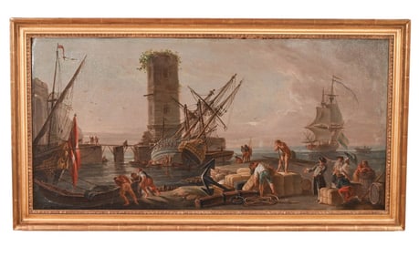After Salvator Rosa Harbor Scene Painting