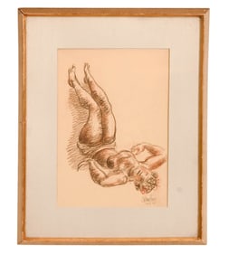 Chaim Gross Signed Color Drawing Dancer Exercising