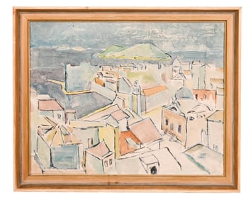 Antique Orientalist Oil Painting of City Scape