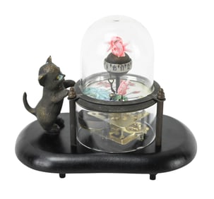 Antique Automaton Clock Featuring Cat & Fish Bowl