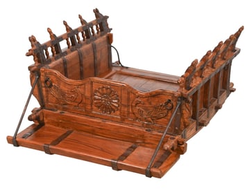 Antique Carved Wood & Iron Banded Elephant Howdah