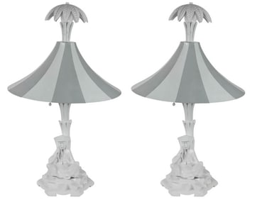 Chinoisserie Lamp w Seated Figure Under Tole Shade