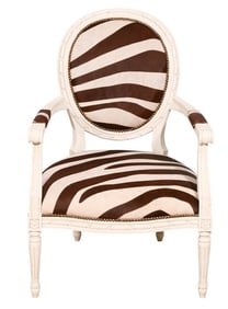 Louis XVI Style Carved Zebra Upholstered Fauteuil
