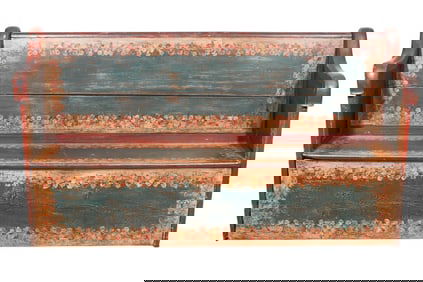Antique Swedish Hand Painted Marriage Bench