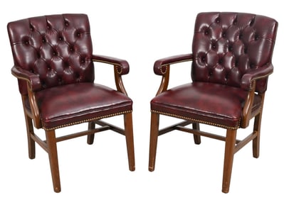 Pair Chesterfield Style Leather Tufted Armchairs