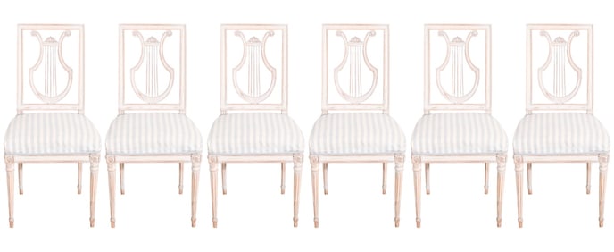 6 Louis XV Period Carved Lyre Back Chairs
