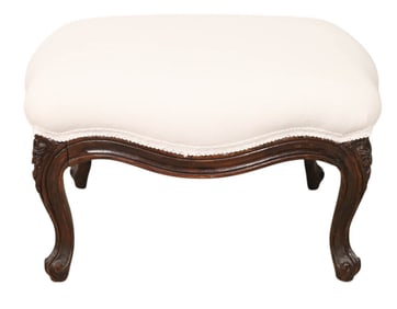 Antique French Provencal Carved White Linen Stool