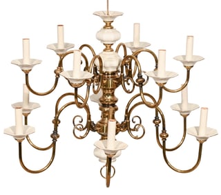 Georgian Style Brass and Porcelain  Chandelier