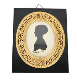 Antique Silhouette Painting w Ormolu on Wood Frame