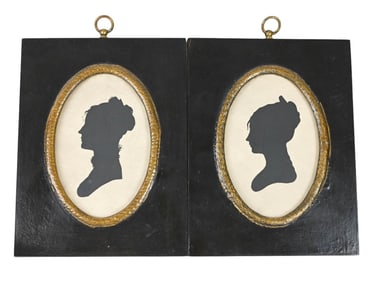 2 Antique Silhouette Framed Prints Federal Women