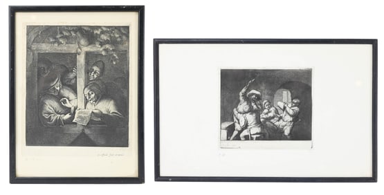 2 Antique Adriaen Van Ostade Engravings