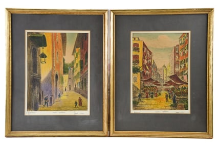 Bela Sziklay Signed Color Etchings of Italy Framed