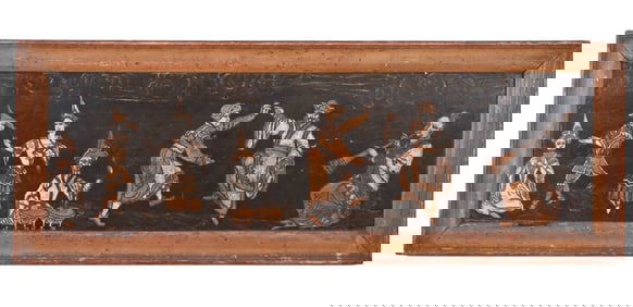 Indo Persian Hand Carved & Painted Wood Plaque