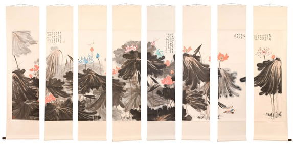 After Wang Xuetao Chinese 8-Panel Scroll Painting