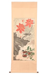 After Zhang Daqian Chinese Scroll Painting Ducks