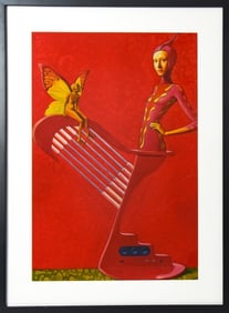 Liu Zhi Limited Edition Lithograph Woman w Harp