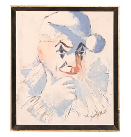 Vincent Mennuto Signed 1961 Oil Painting of Clown
