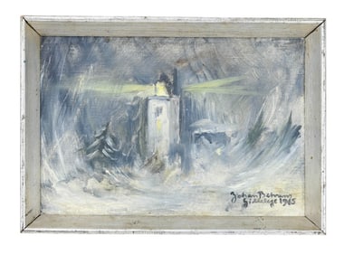 Johan Behrens Signed Oil Painting of Light House