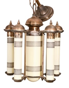 Art Deco 6 Custard Glass Cylinder Chandelier