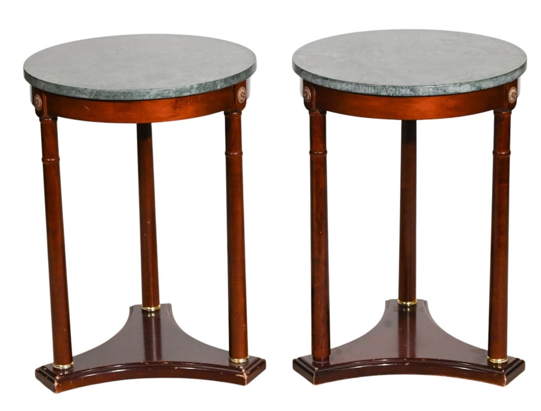 Pair Empire Tripod Marble Top Side Tables (1 of 12)
