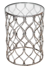 Modern Round Metal Glass Top Side Table