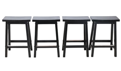 4 Carved Saddle Seat Black Painted Bar Stools