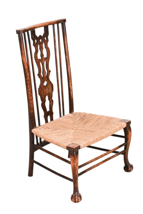 Antique English Carved Rush Seat Low Chair (1 of 18)