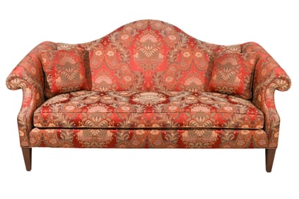 Ethan Allen Hepburn Upholstered Camel Back Sofa