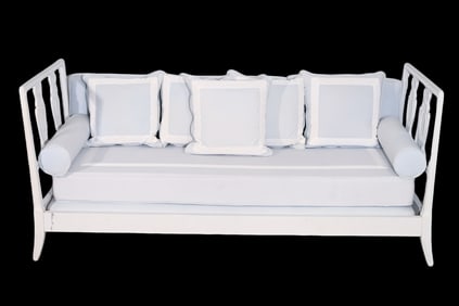 French Country Carved Painted Daybed with Cushions