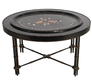 English Victorian Paper Mache Pearl Inlaid Tray